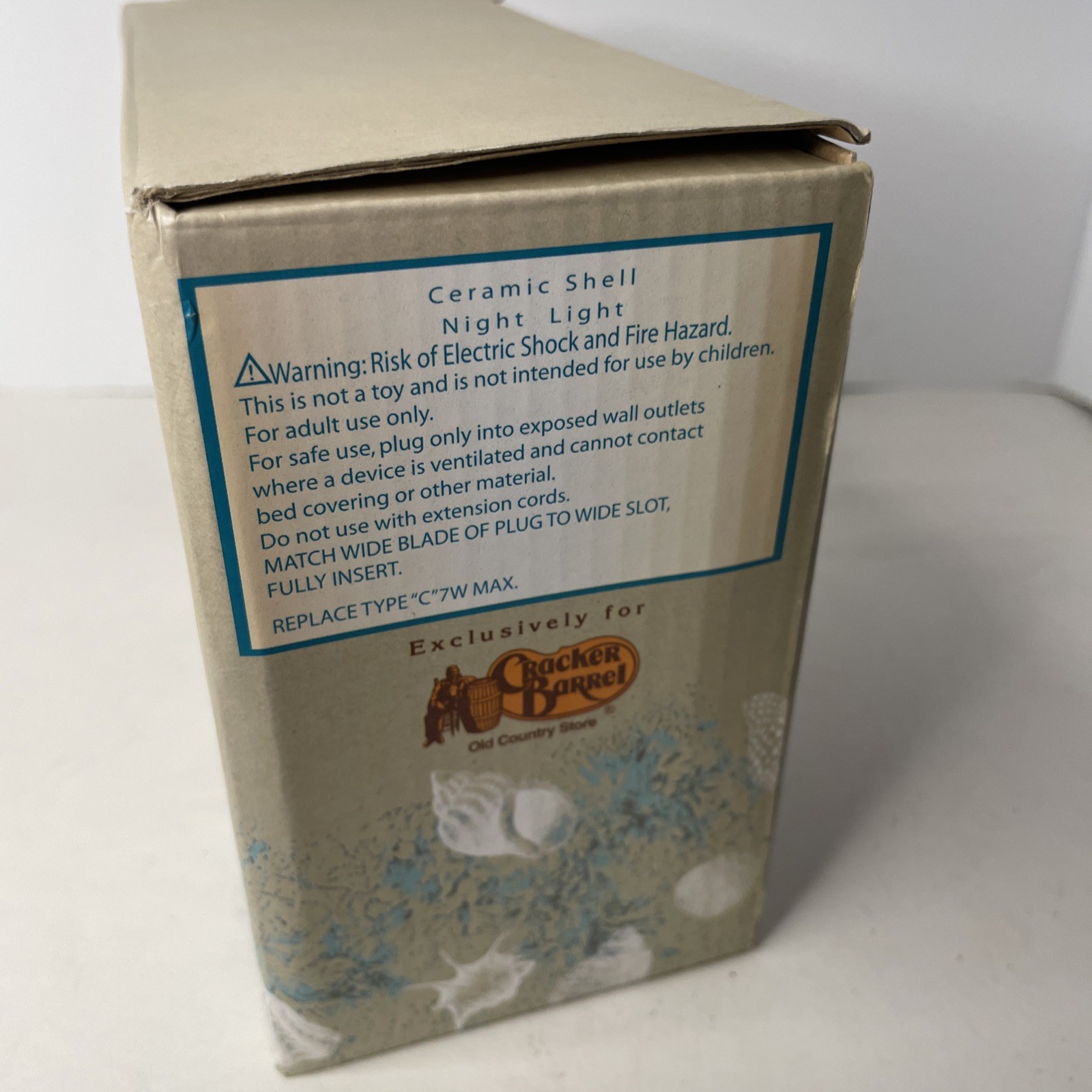 Cracker Barrel White Sands Ceramic Shell Night Light NEW OPEN BOX