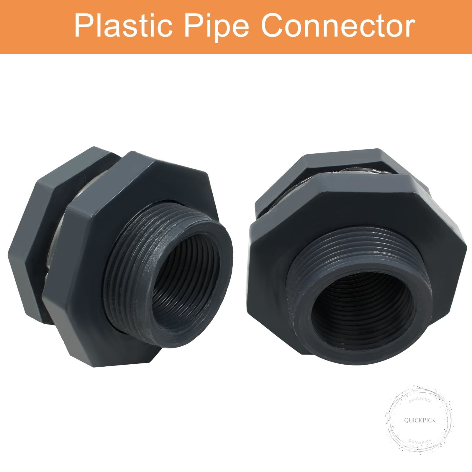 2pcs NPT1 PVC Bulkhead Fitting, 1 Inch Plastic Water Tank Connector Threaded