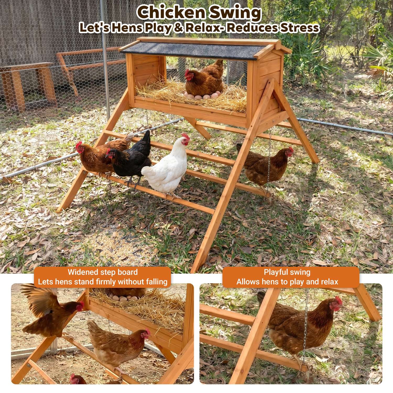 Chicken Nesting Box for Coop, Nesting Boxes with Chicken Swing for Hens Chickens