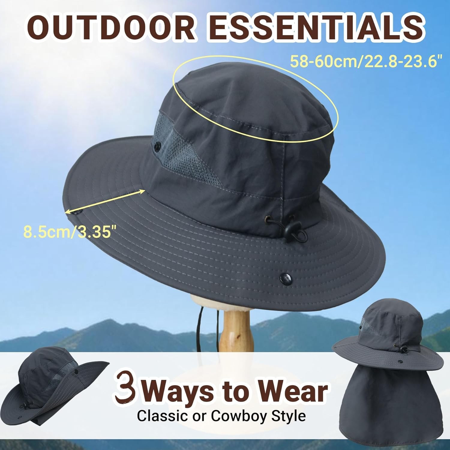 Sun Hat Men Fishing Hat Wide Brim UV Protection Bucket Hat Women Beach Outdoor