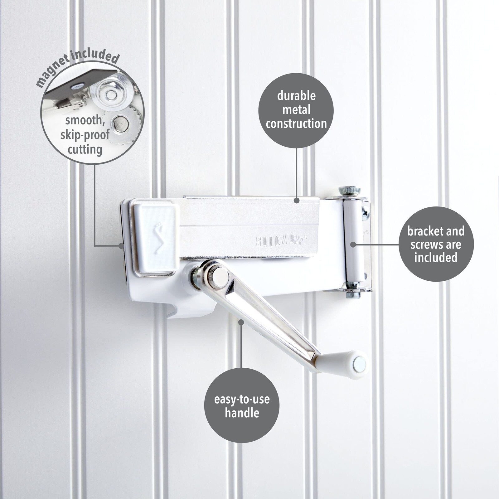 Wall Mount Can Opener with Magnet, 1-Pack, White -
