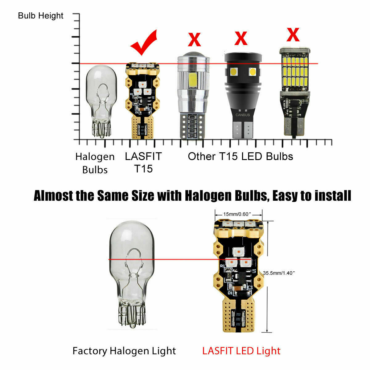 Lasfit LED 3rd Third Brake Light Center High Mount Stop Bulb 912 921 Pure Red