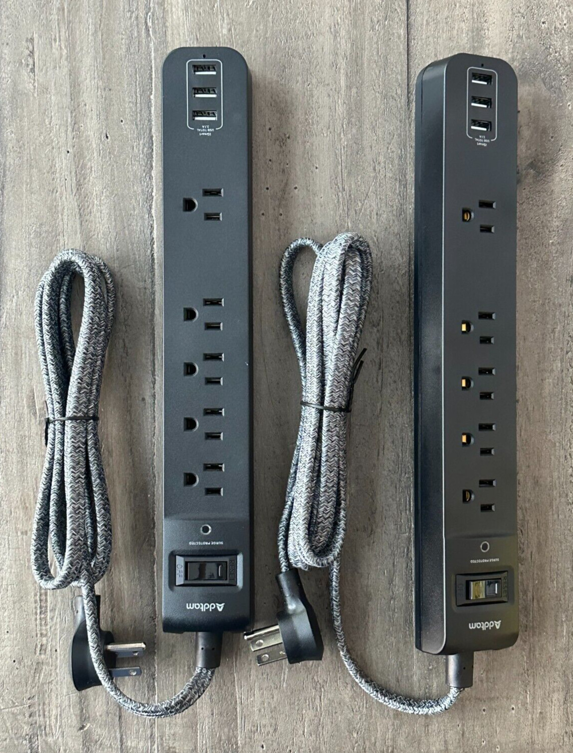 2 Pack Power Strip Surge Protector 5 Outlets 3 USB Ports Flat Plug Braided Black