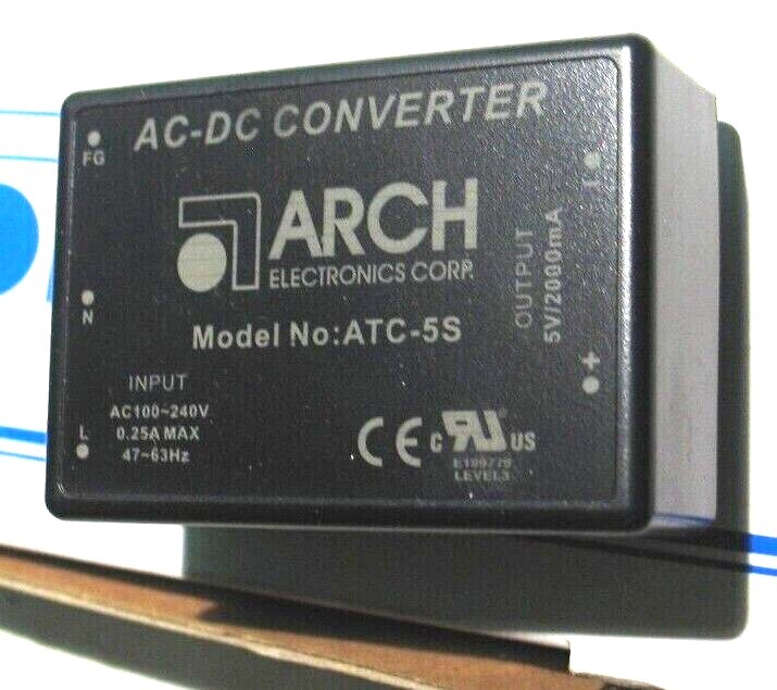 NIB ARCH ATC-5S AC / DC CONVERTER 100-240VAC 47-63HZ IN 5VDC +/- 2% 2A OUT P8358