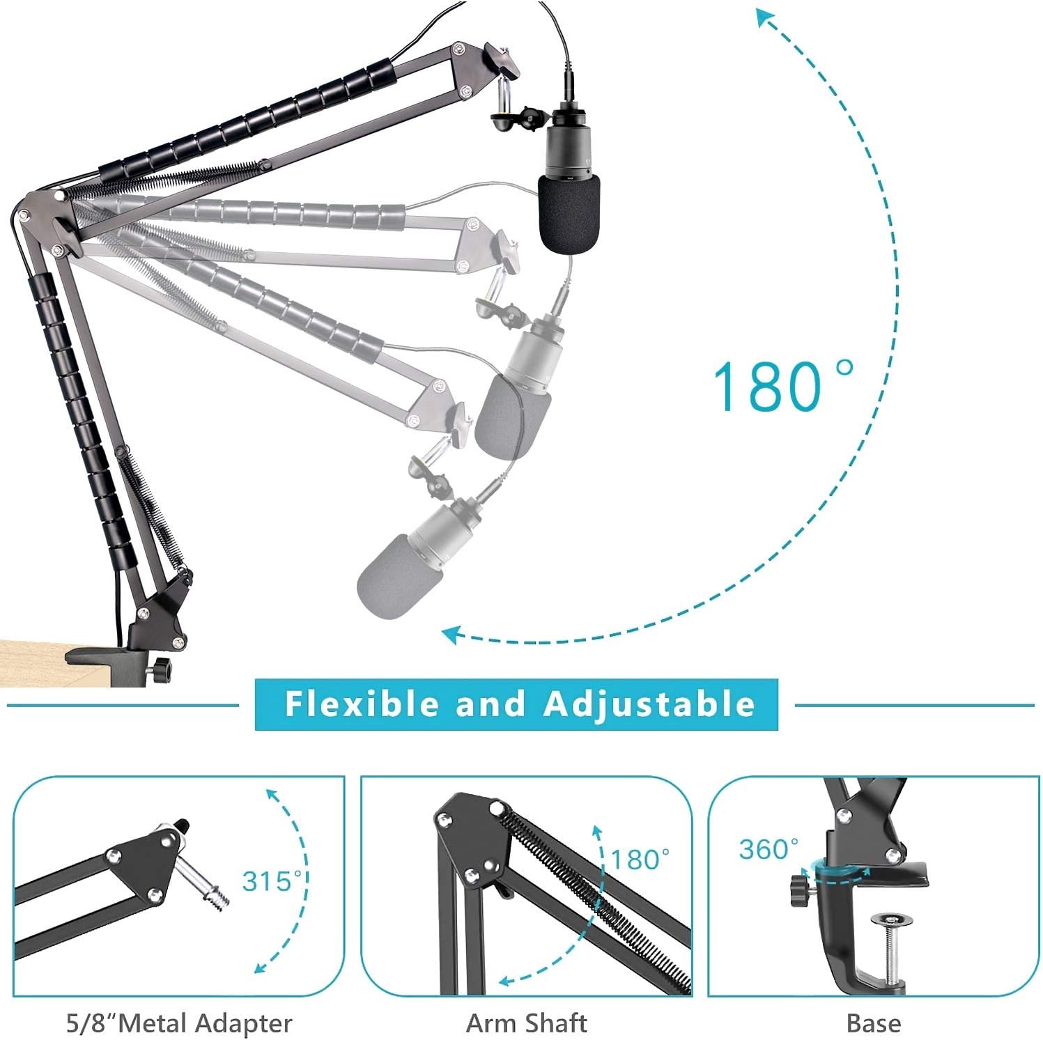 AT2020 Mic Boom Arm Stand with Pop Filter and Cable Sleeve