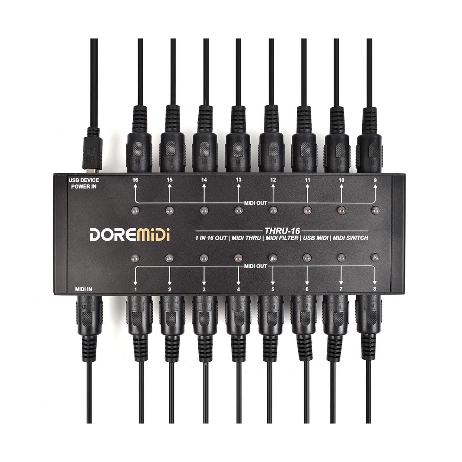 MIDI THRU-16 Box Filter and Switch 1 MIDI input into 16 MIDI outputs and each...