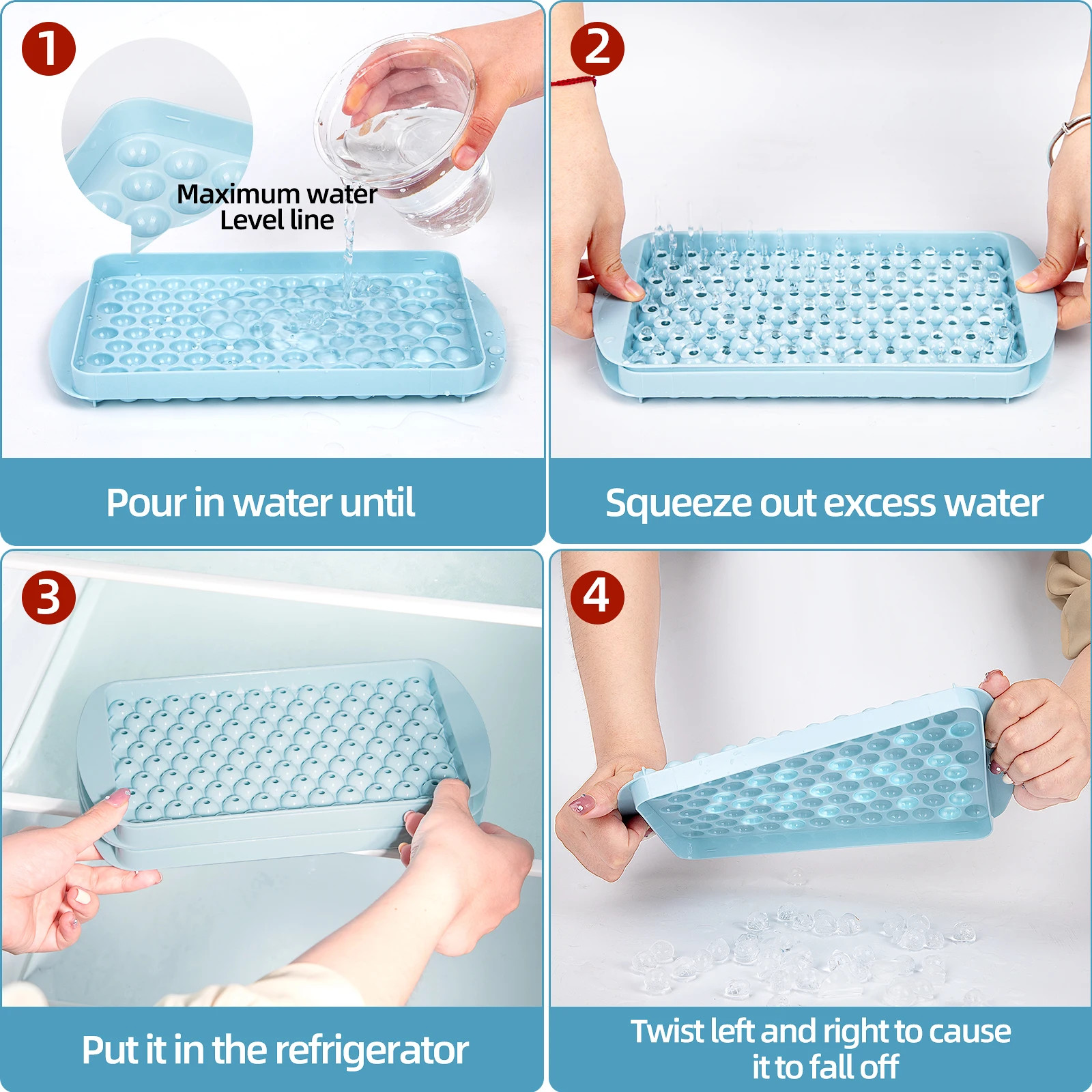 3 Pack Mini Ice Cube Trays with Lid & Bin Easy Release BPA Free