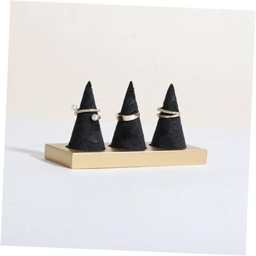 jewelry ring display holder for selling, velvet ring cone display Medium black