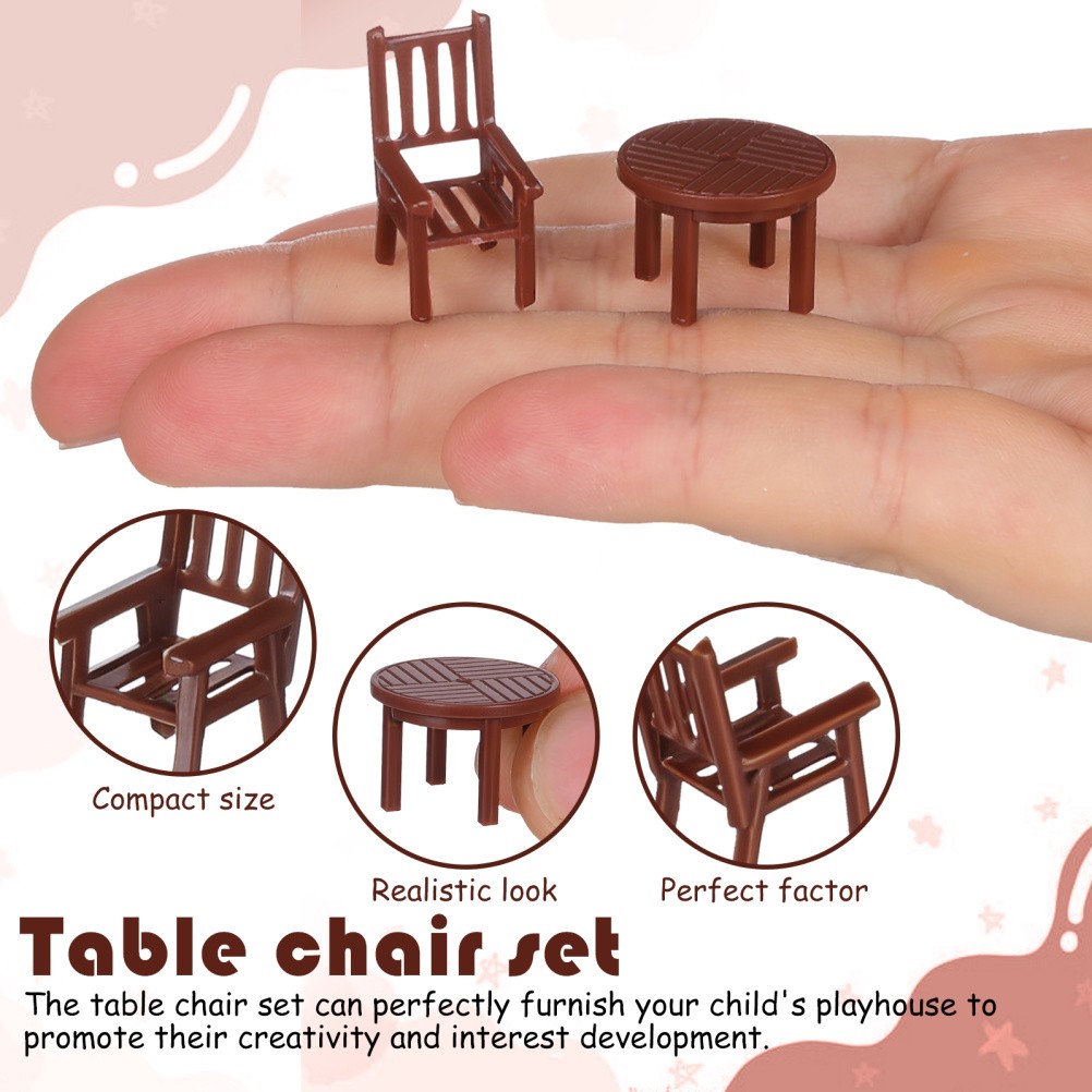 4 Sets Brown Plastic Mini Table and Chair Set Durable for Children Plaything