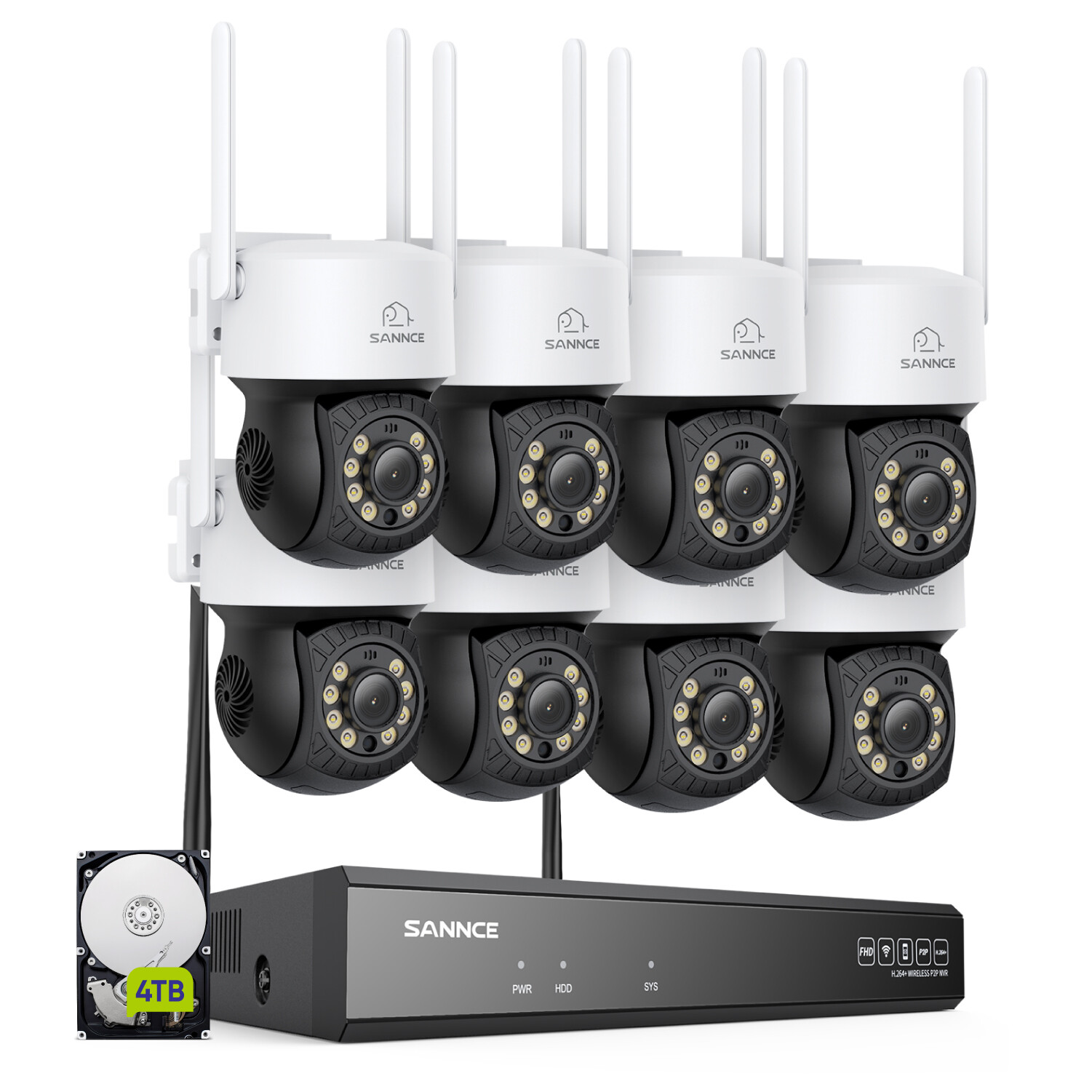 SANNCE 5MP Wireless Pan&Tilt Color Security Camera System 10CH NVR Two Way Audio