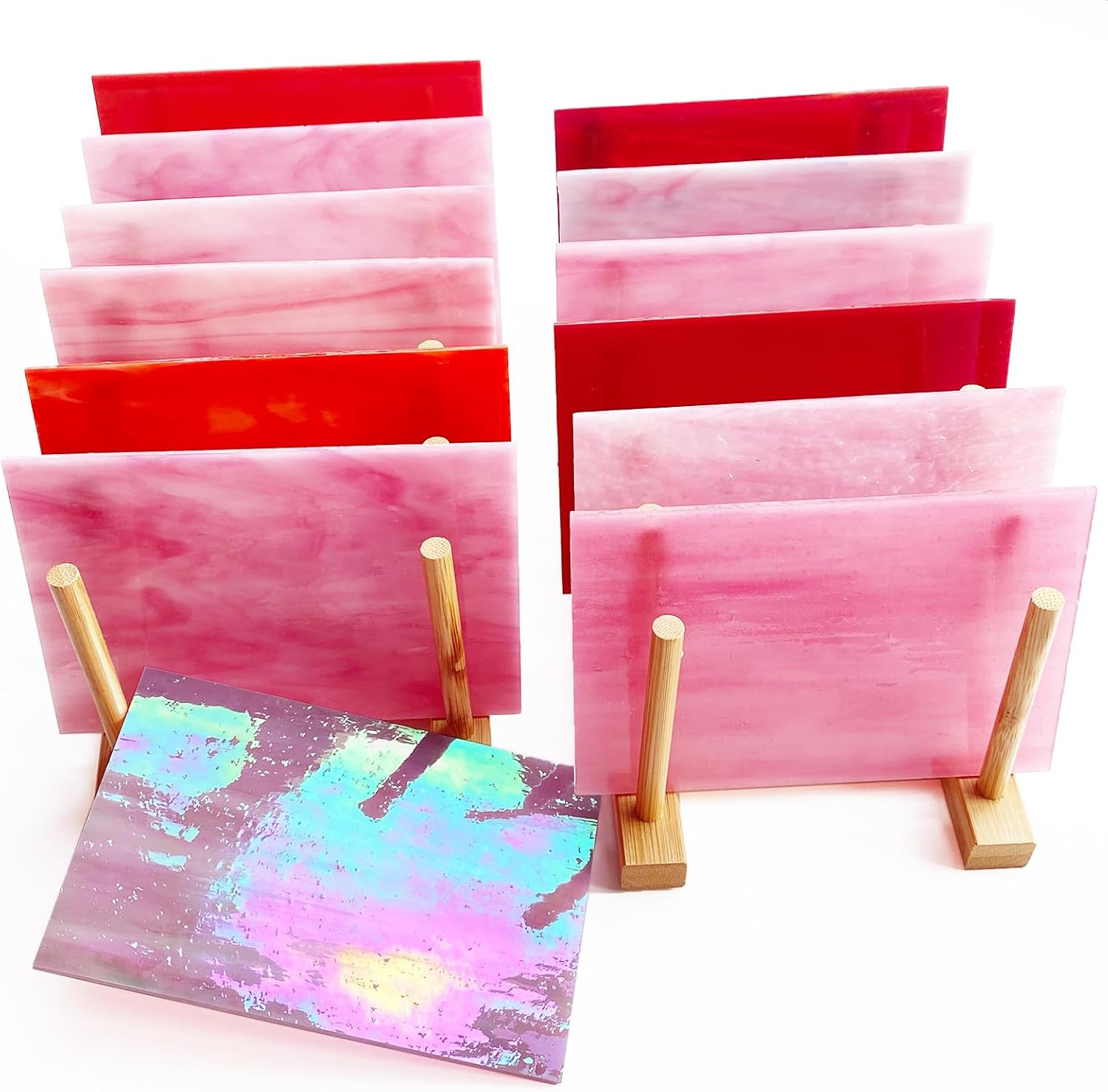 12 Sheets Mixed Red Pink Stained Glass Sheets, 4 X 6 Inch Stained Glass Supplies