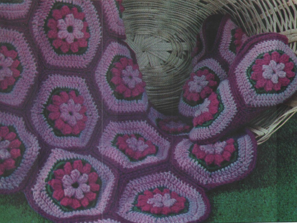 ROSE GARDEN AFGHAN & SLIPPERS HOME DECOR DIGEST CROCHET PATTERN INSTRUCTIONS