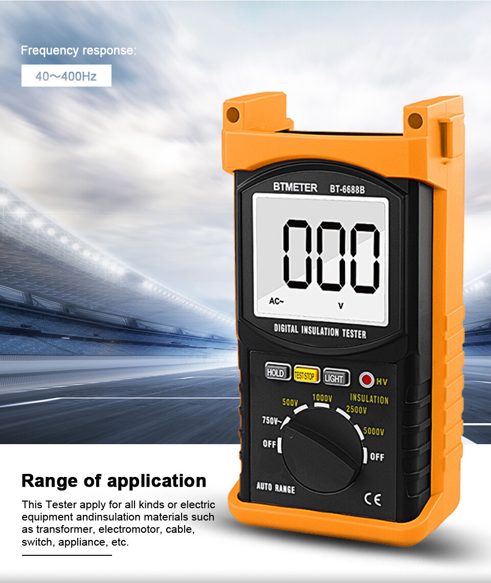Digital 5000V Insulation Tester Megohmmeter,200GΩ,Auto-Ranging, AC Voltage Test