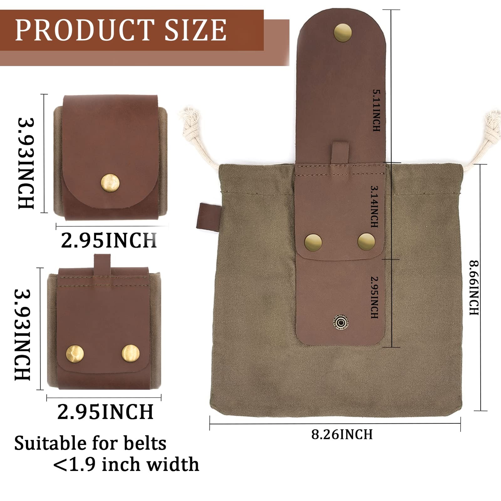 Foraging Pouch Leather Canvas Collapsible Bag Water Resistant 8.66", Green