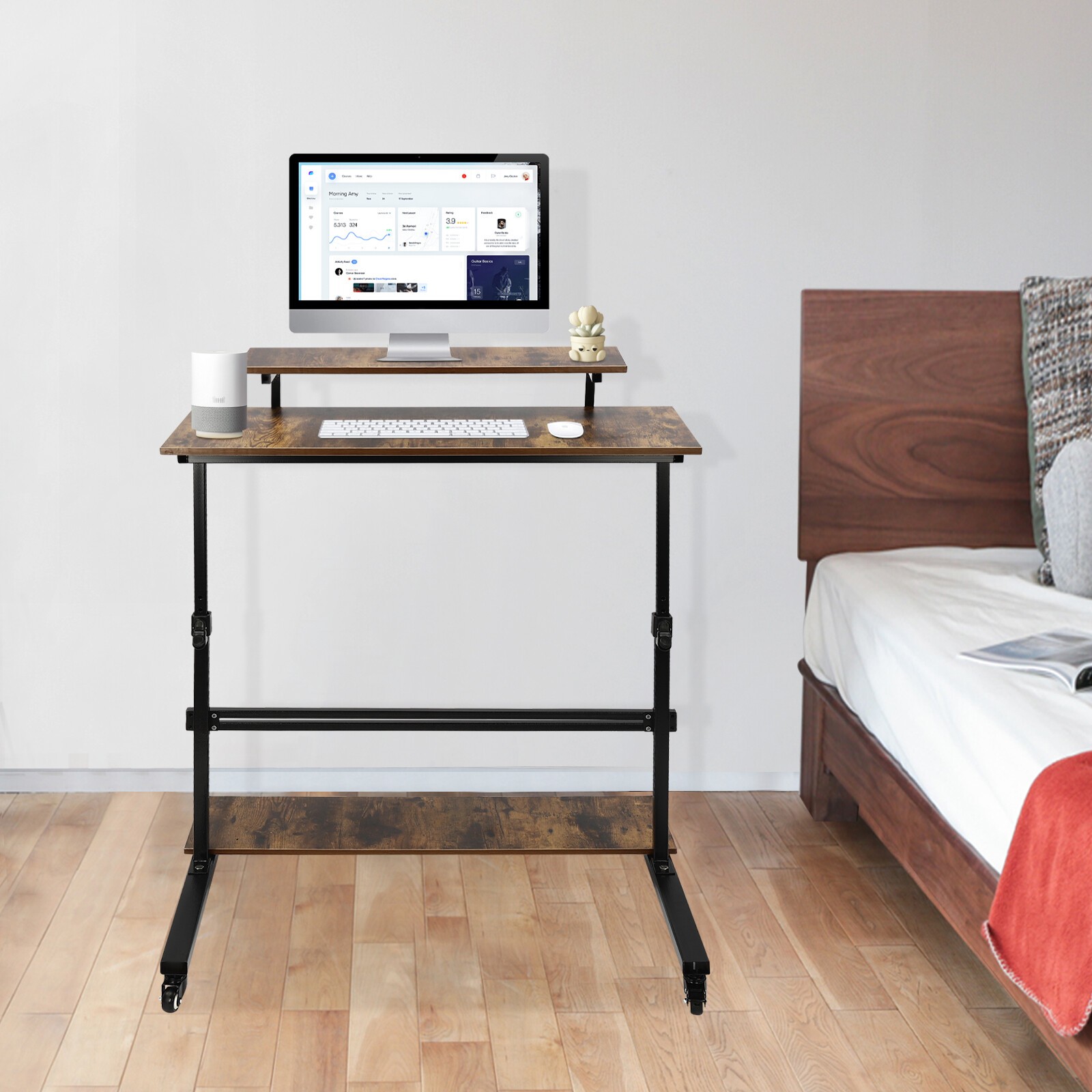 Height Adjustable Computer Laptop Desk Rolling Standing Table for Sofa Bedside