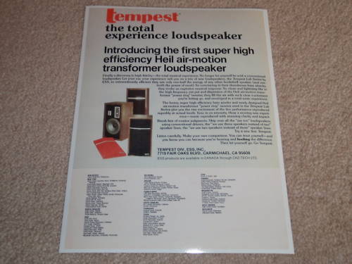 ESS Tempest Ad,1975, Heil Air Tweeter! Article, RARE!