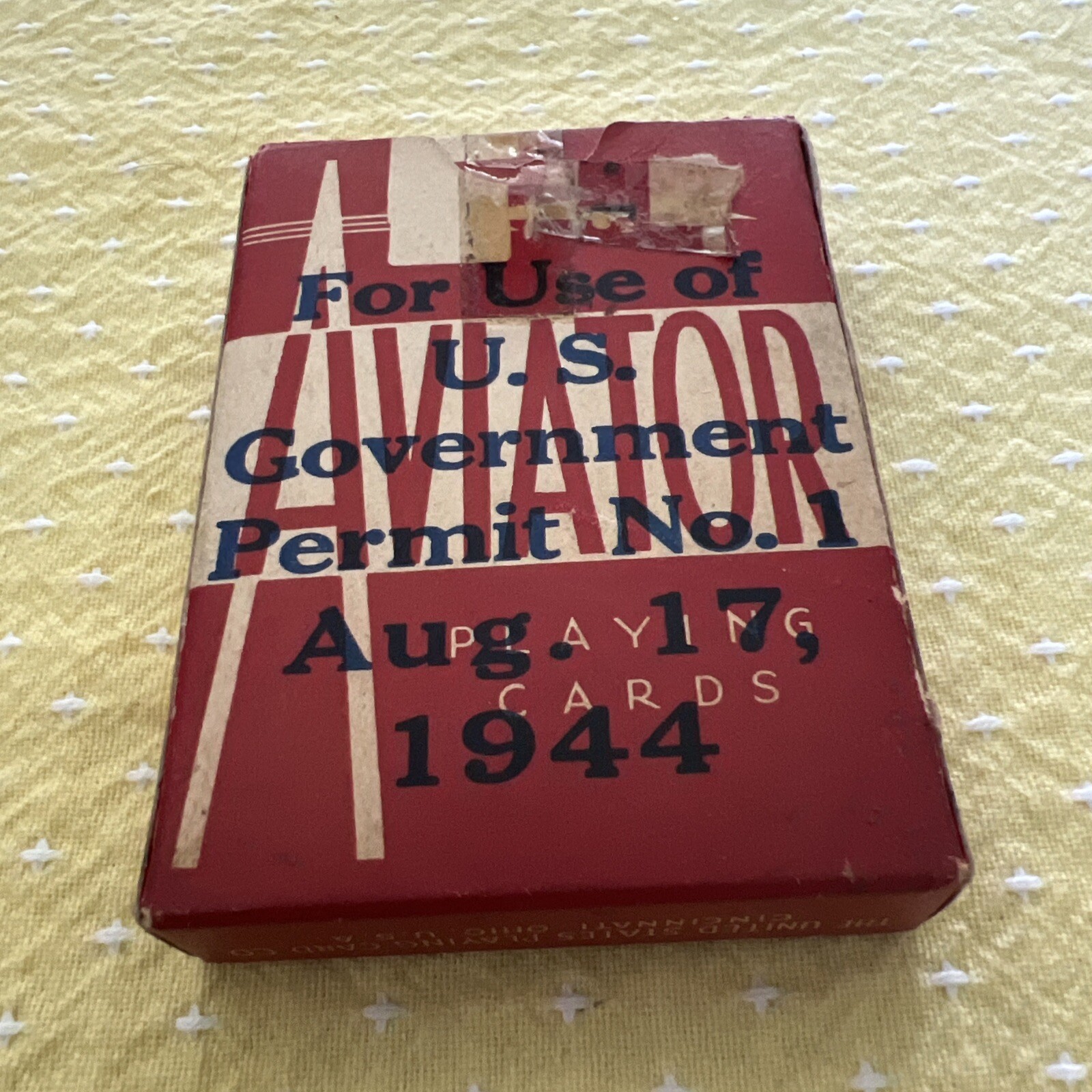 WWII U.S. Government Permit No. 1 Aviator Playing Cards Aug 17, 1944  Red Cross?