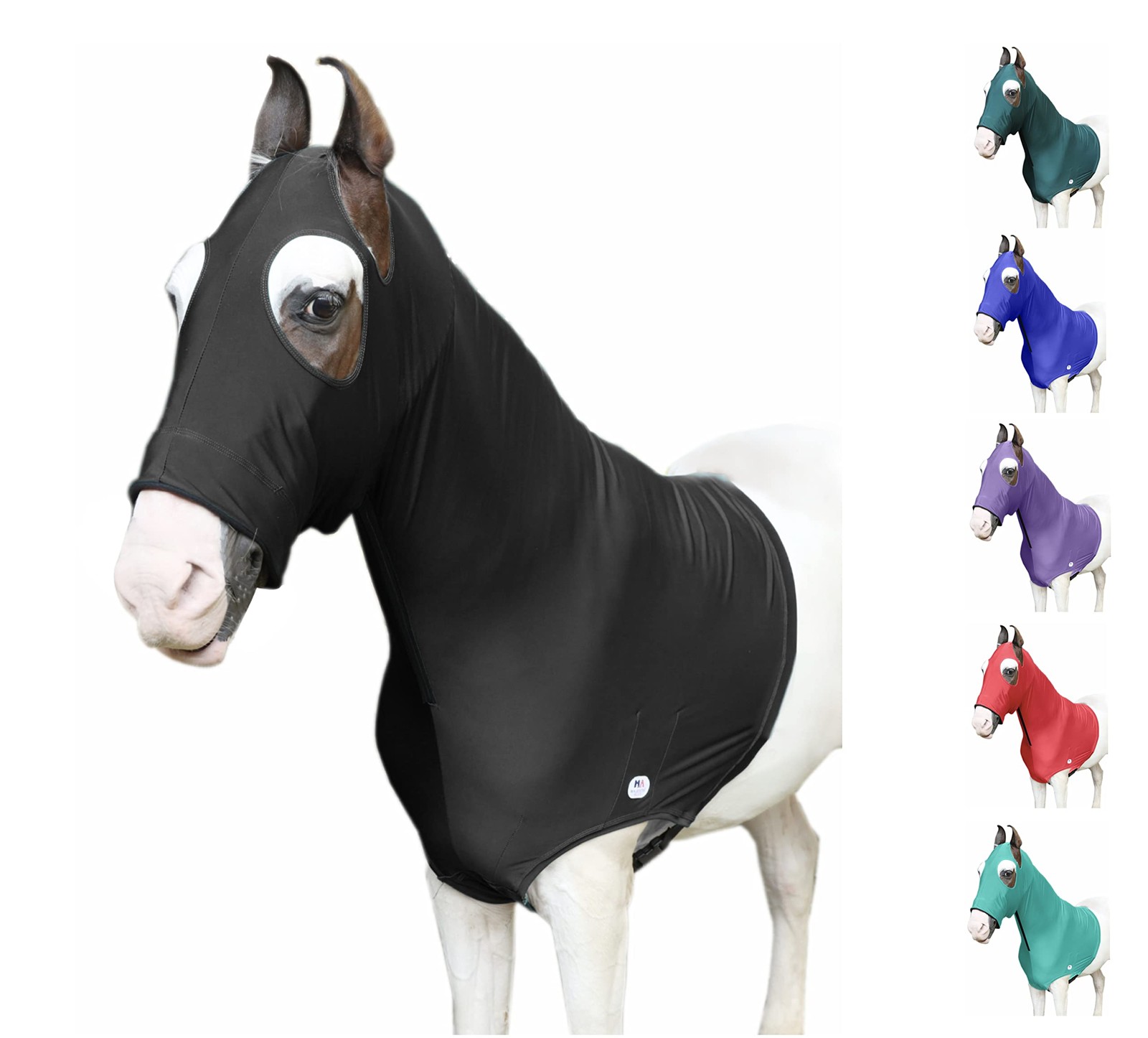 Stretch Spandex Horse Hood with Zipper for Horses (Large, Black, 100% Heavy S...