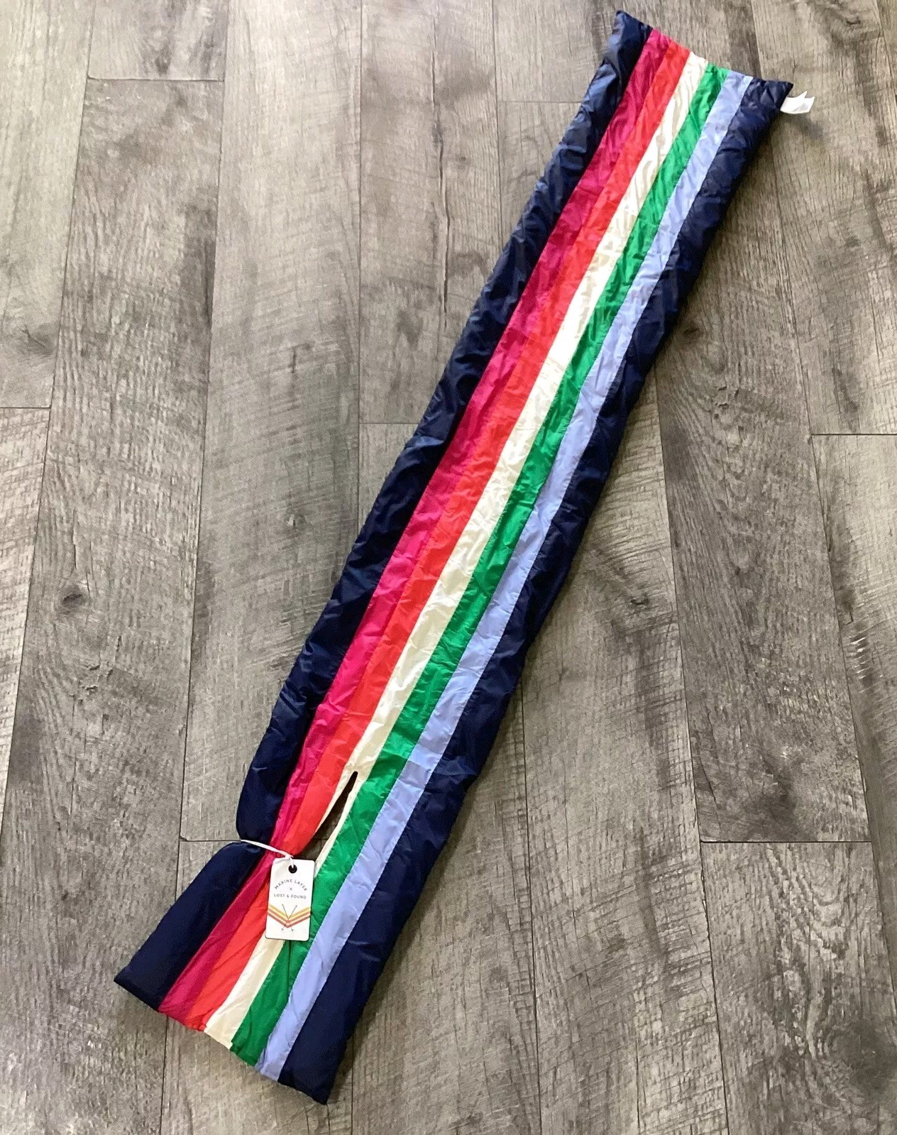 Marine Layer X Lost & Found Puffer Scarf Navy Multi Striped Women's One Size