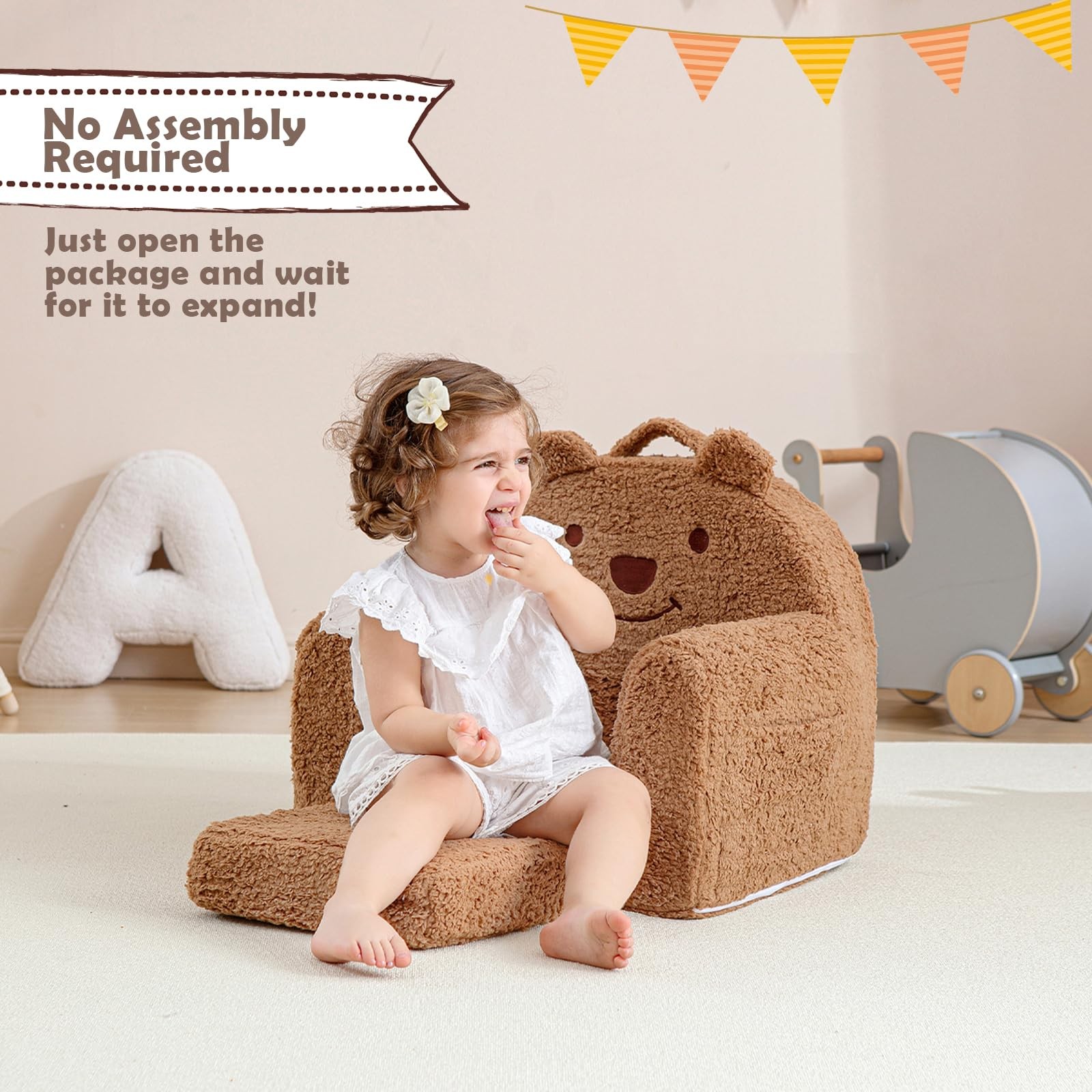 Kisdsa Toddler Chair,Sherpa Bear Toddler Couch Fold Out,Children Reading Chai...