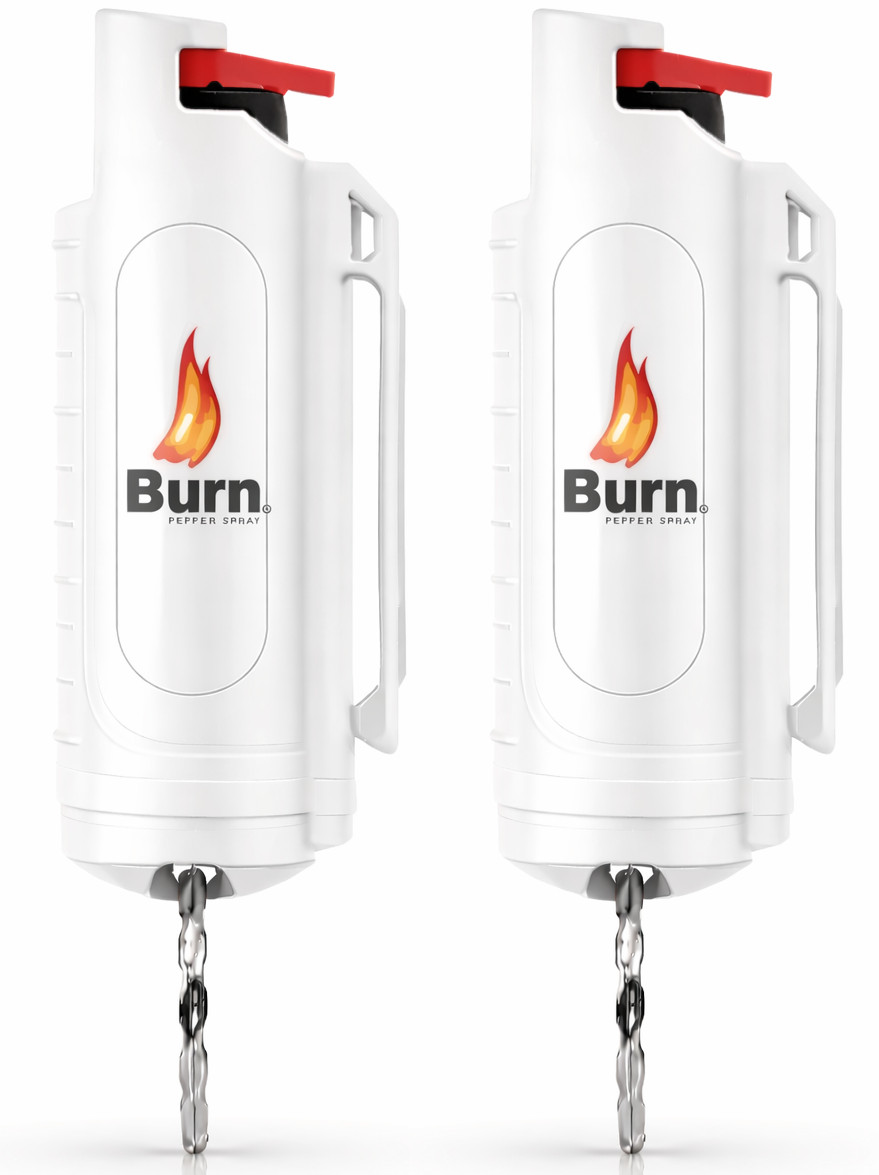 2 Pack BURN Pepper Spray 0.5oz Police Strength Self Defense Keychain White