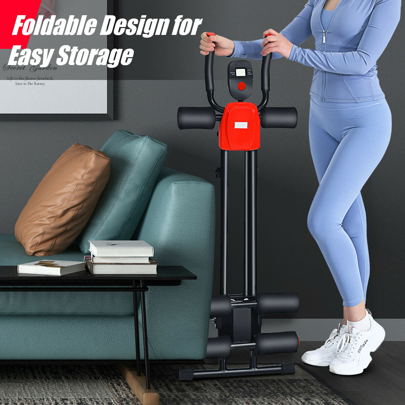 Adjustable Foldable Core Abdominal Trainer AB Crunch Workout Machine W/Display