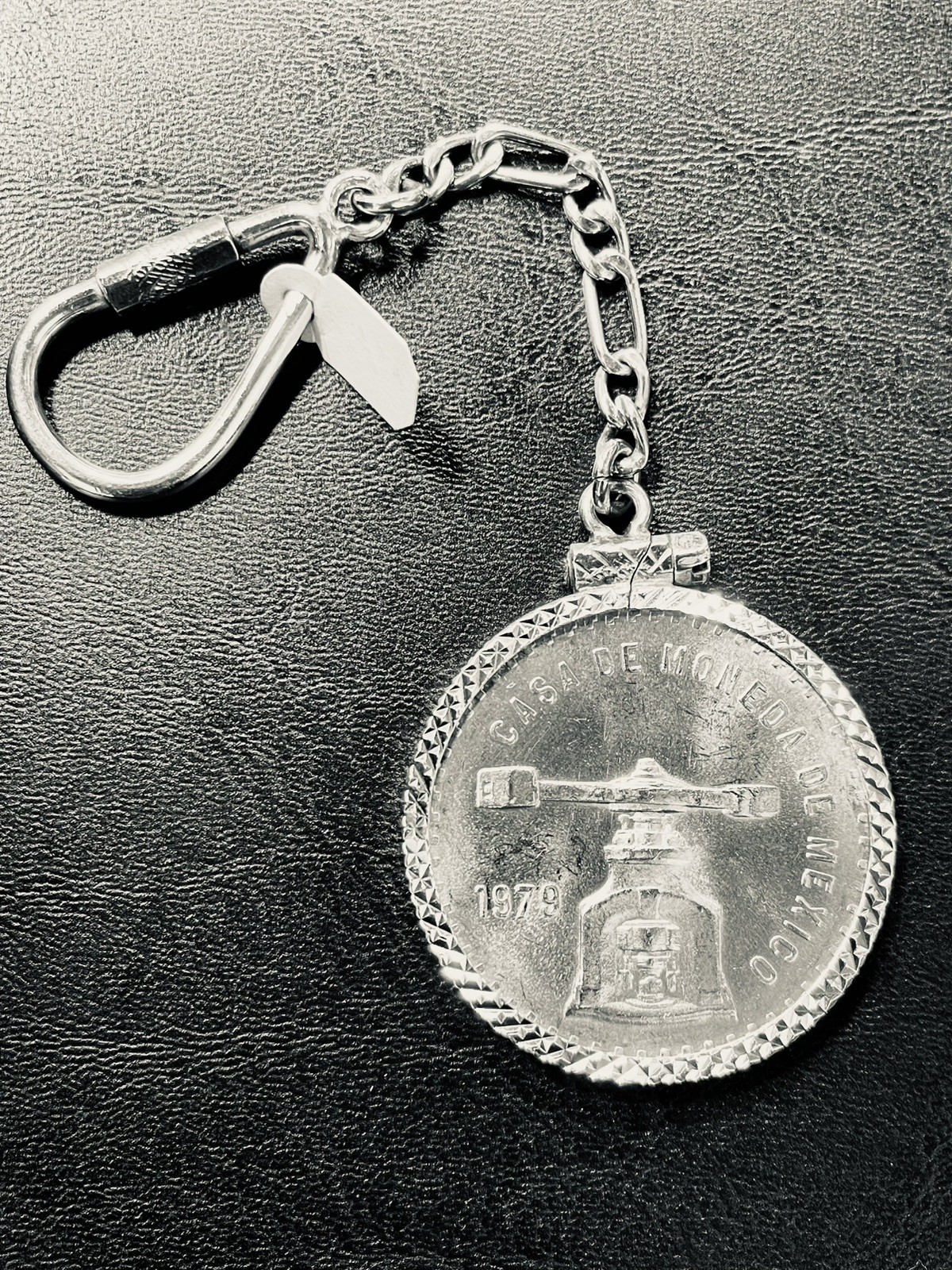 New 1979 1 Oz. Onza Troy Balance Coin Sterling Silver 925 Keychain Bezel Mexico