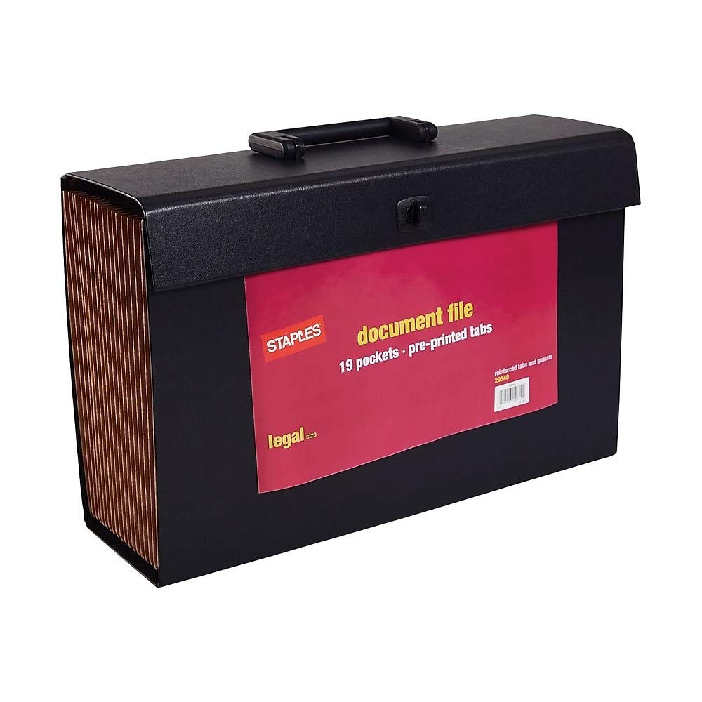 Staples Expanding File with A‑Z Index, Legal Size, 19‑Pocket Accordion Black