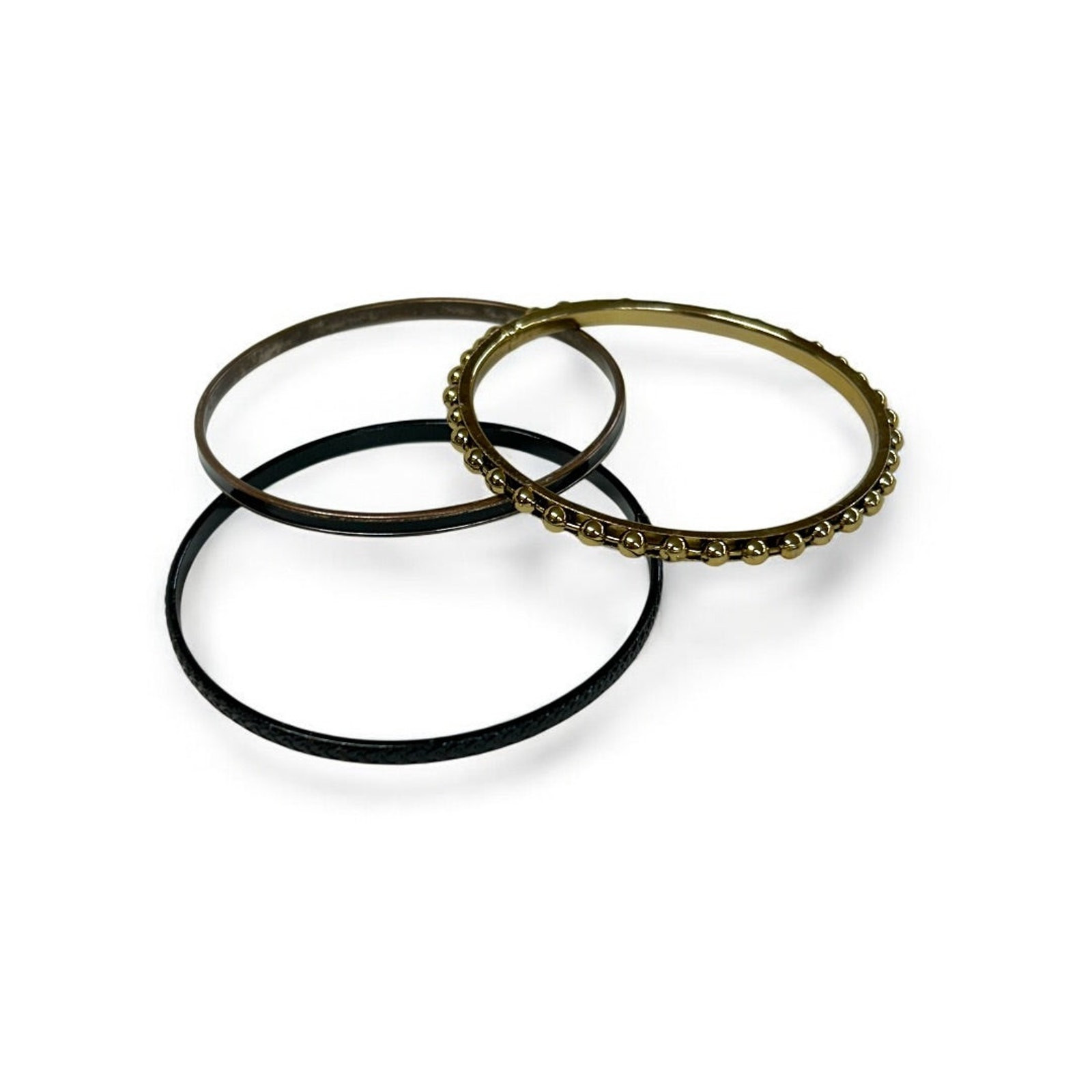 Set of 3 Mixed Metals Bangle Bracelets 2.5 Inch Inside Diameter