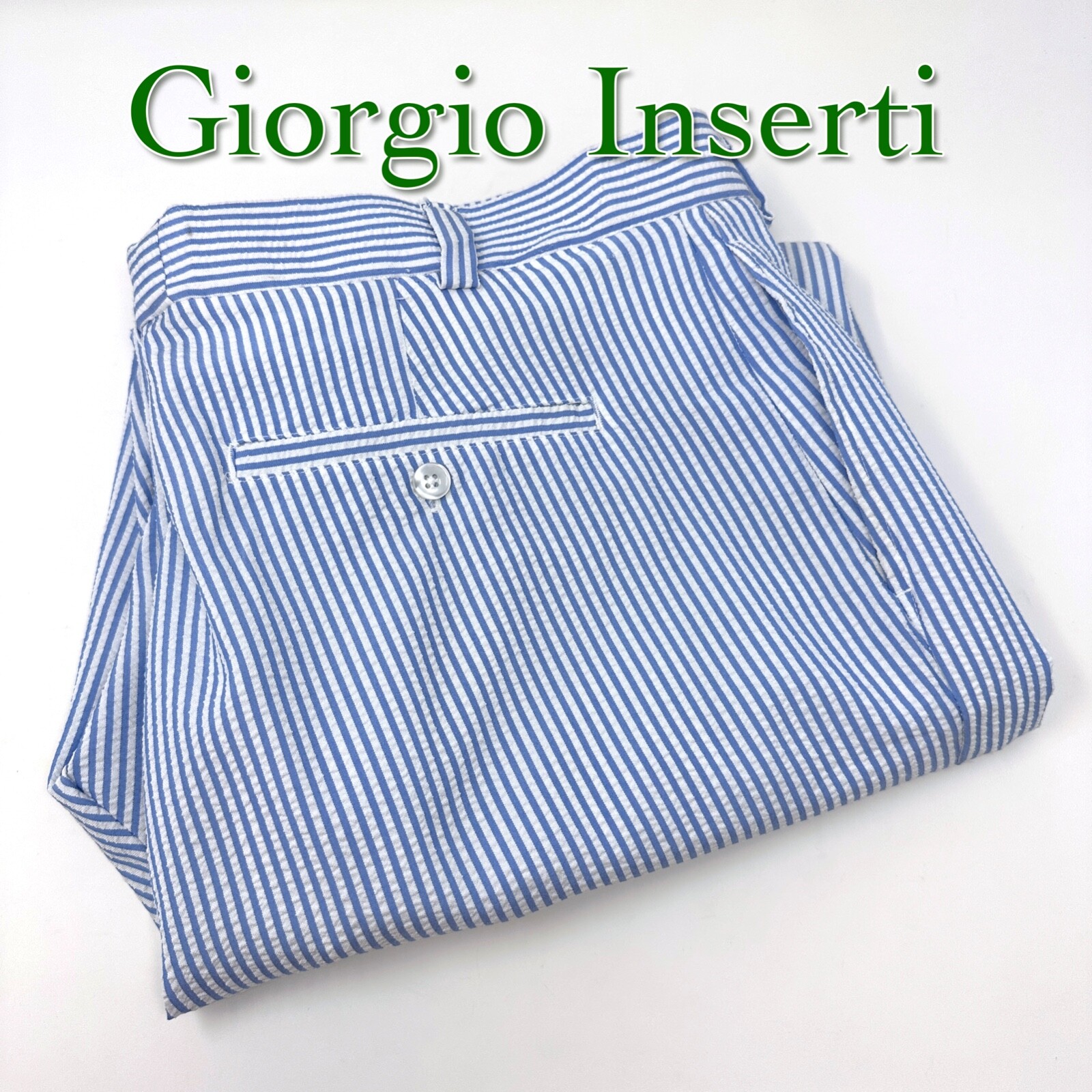 Giorgio Inserti Mens Seer Sucker Stripe Walking Leisure Pants 7287 Ocean Blue