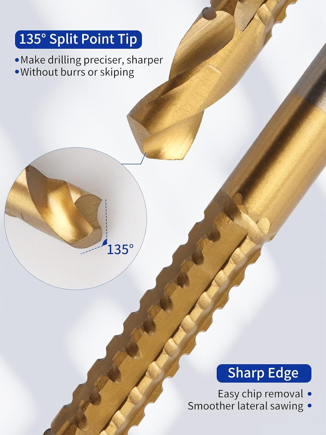 8 Pack 3-10Mm Titanium Coated HSS Twist Drill Bits | Serrated Side Cutting Drill