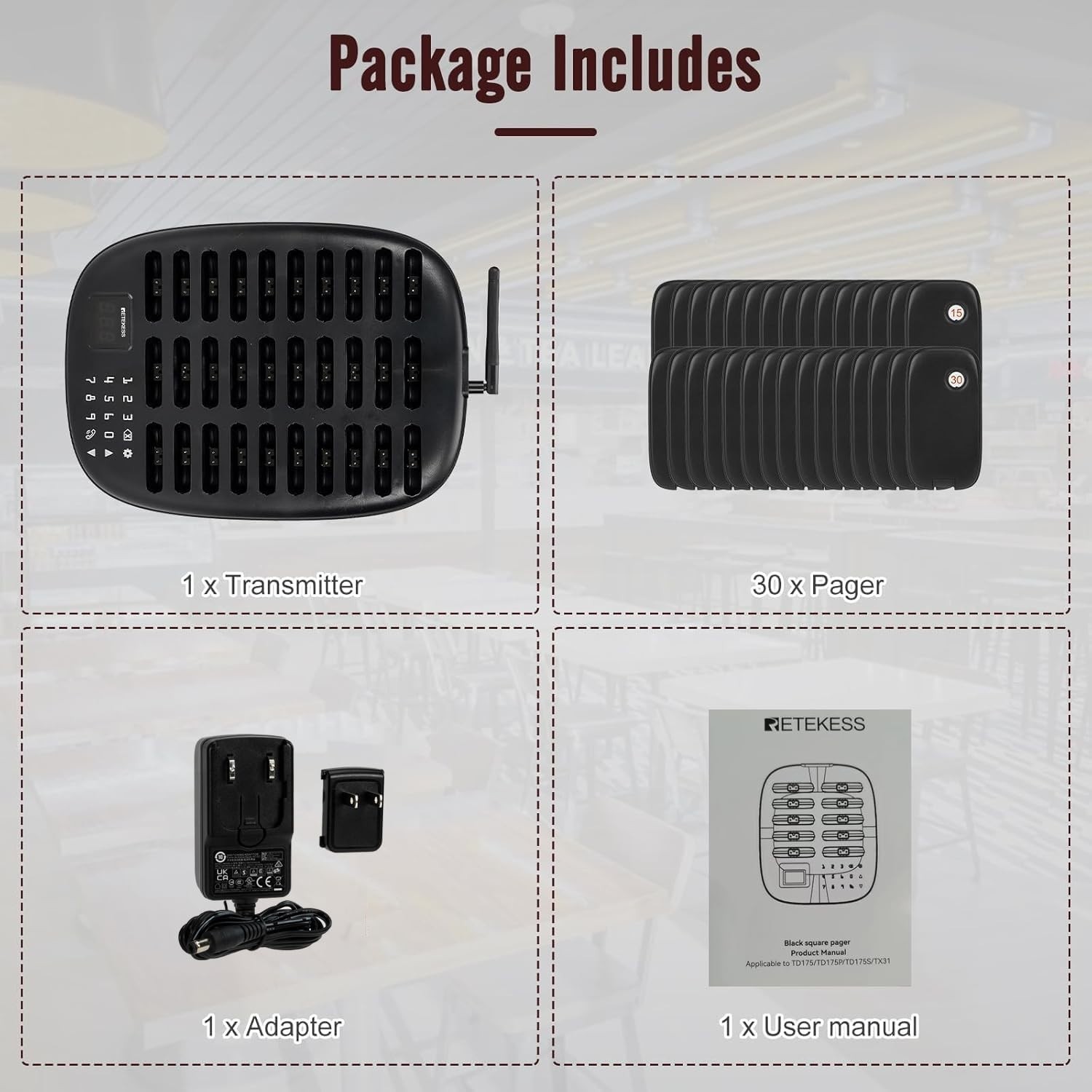 Wireless Restaurant Buzzer System with 30 Pagers - Custom Alerts & Long Range