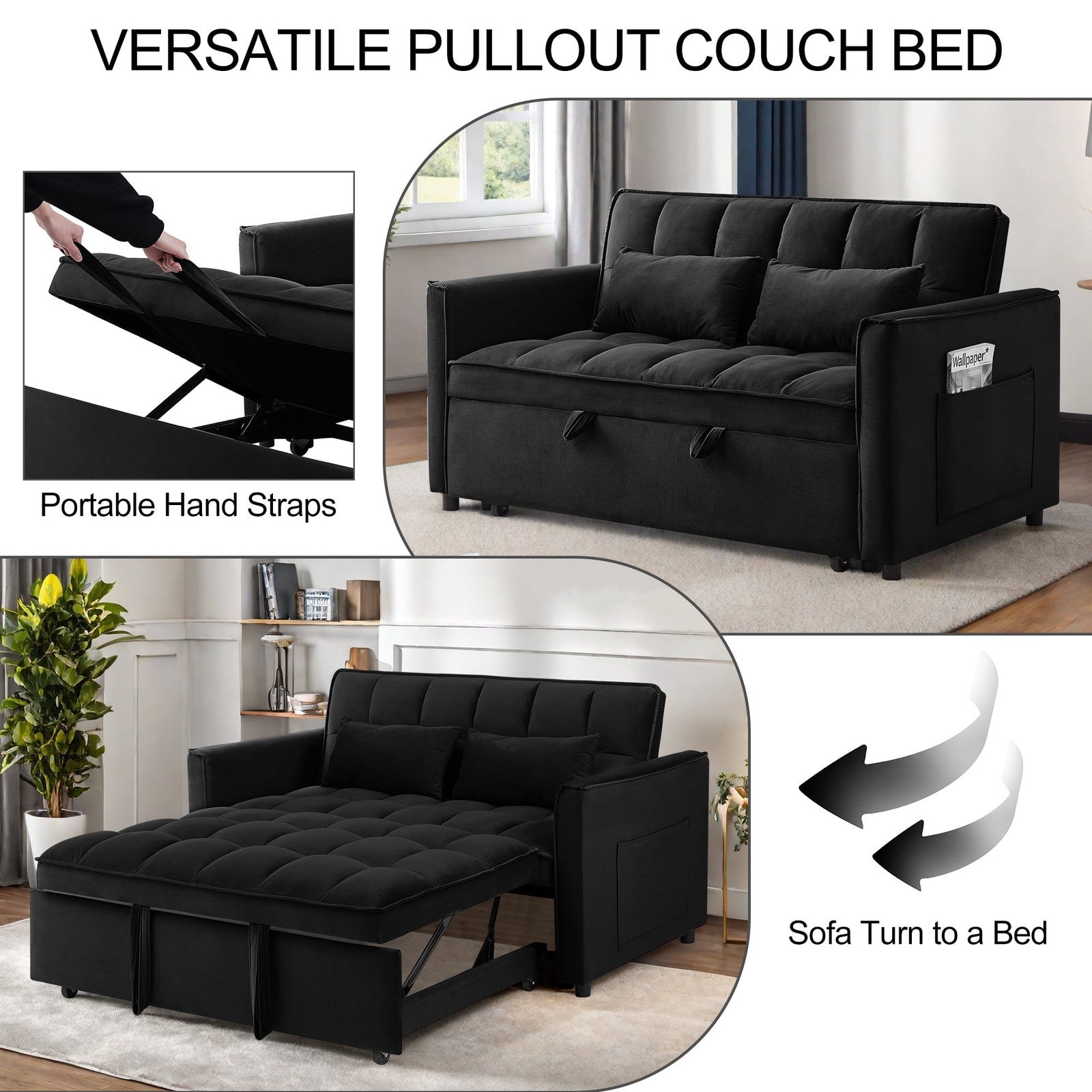 3 in 1 Sofa Bed Convertible Sleeper Sofa with Pull Out Bed Loveseat Couch