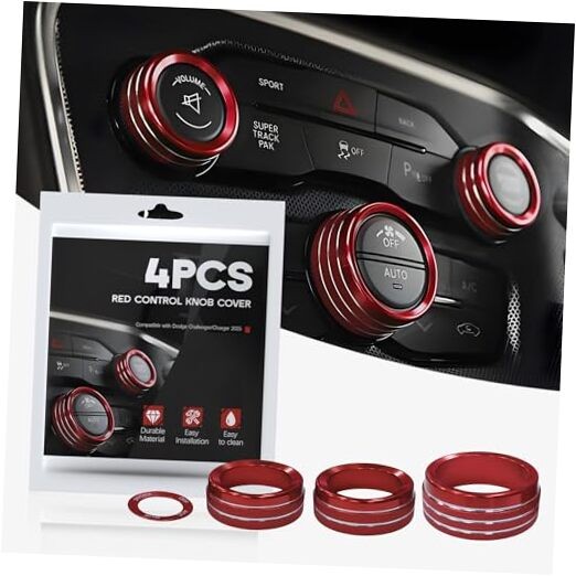for Challenger Engine Start/Stop Sticker & Volume AC Tune Radio Switch Red