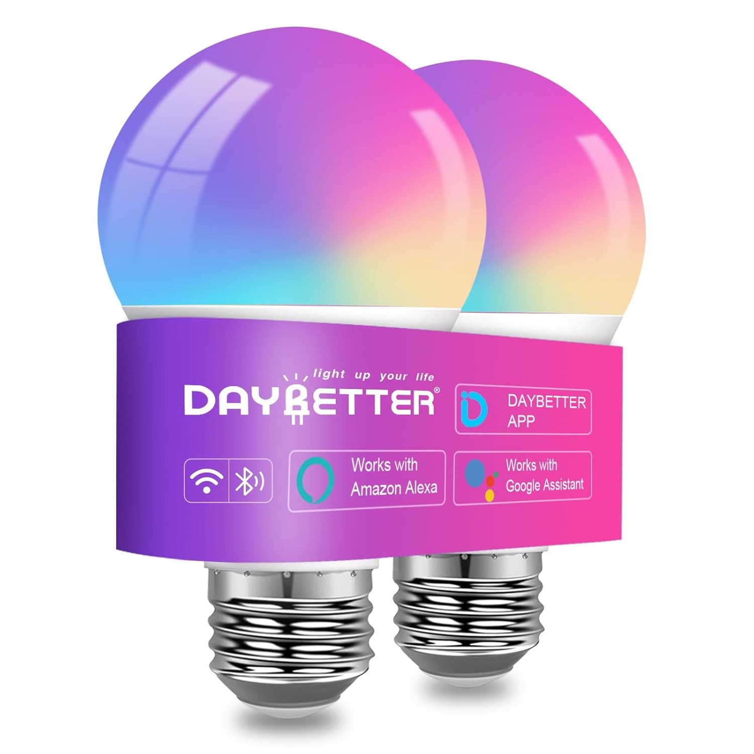 DAYBETTER Smart Light Bulbs, Smart Bulb Compatible with Alexa & Google Home, A19