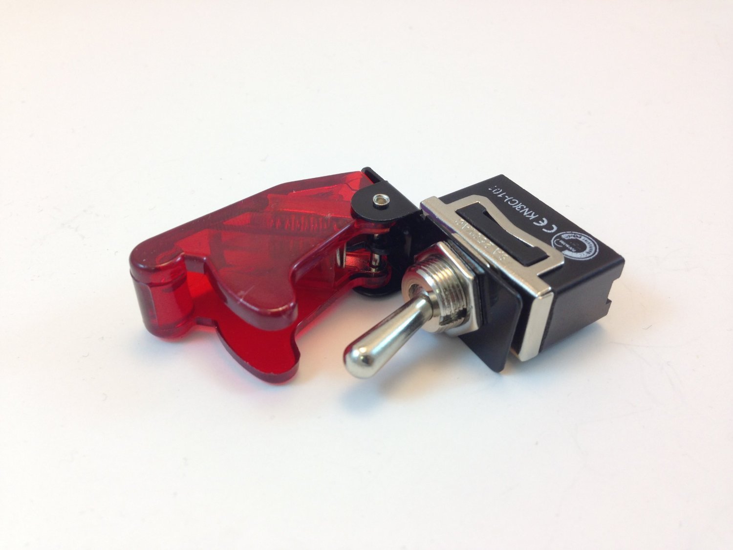ON/OFF DPST 4P TOGGLE SWITCH SPADE TERM w/COVER TRANS RED 20A  #661904/665018
