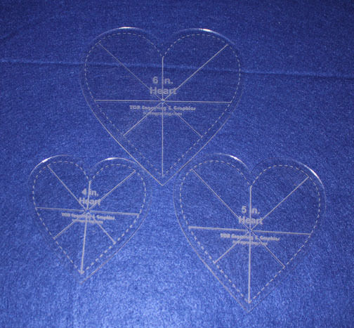 3 piece Heart Set w/guidelines & Seam allowance - 1/8" Acrylic-Clear -