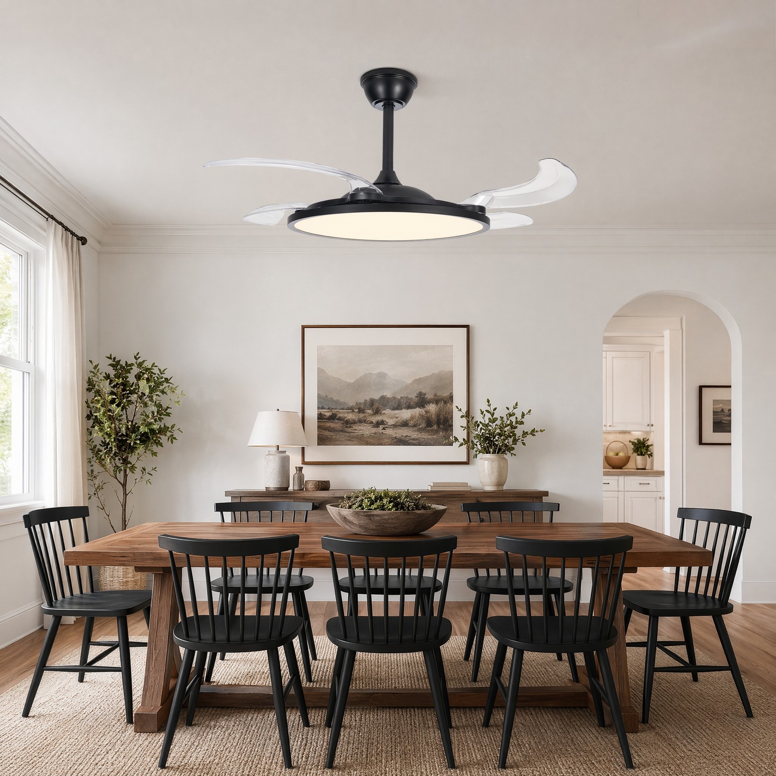 42 inch Black Low Profile Retractable LED Ceiling Fan Remote Control with Light