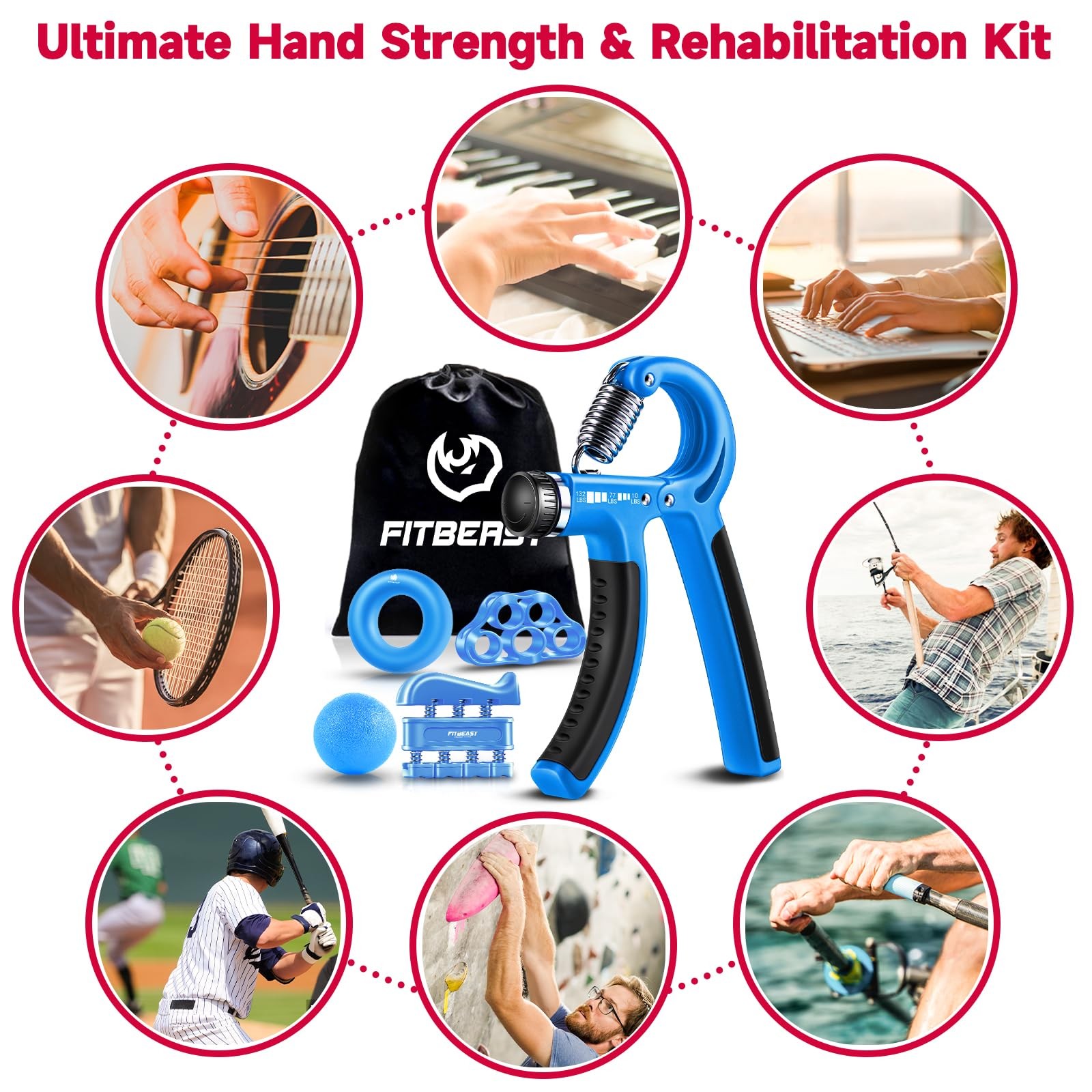 Adjustable Grip Strengthener Kit - 5 Pack Forearm Hand Resistance Tools