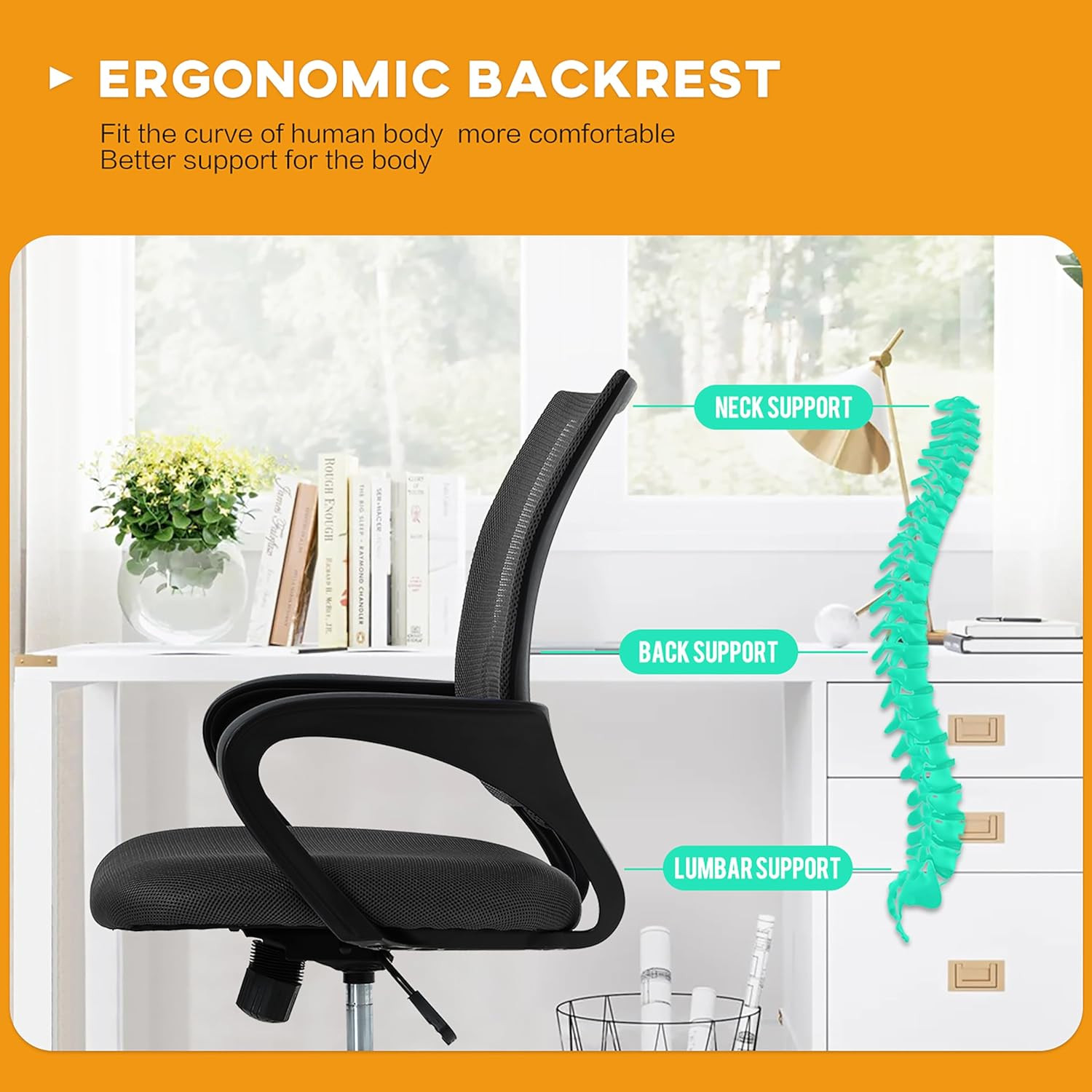 Ergonomic Hyacinth Mesh Desk Chair with Lumbar Support & Adjustable Height