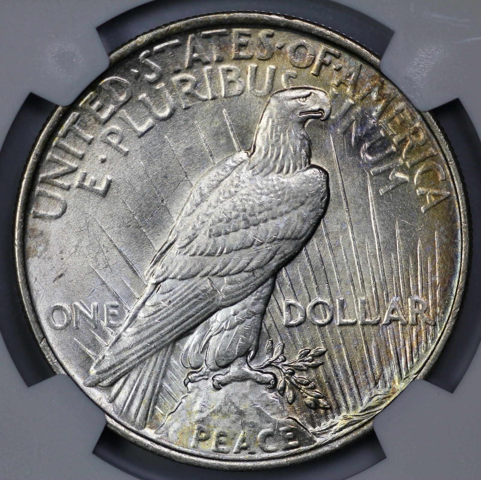1922 Peace Silver $1 Dollar NGC MS 63 Rainbow Toning