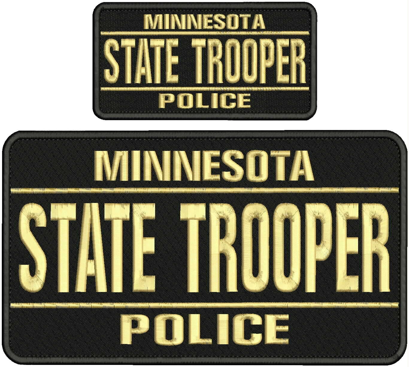 MINNESOTA STATE TROOPER POLICE EMB PATCH 6X11&3X6 HOOK ON BACK BLK/TAN