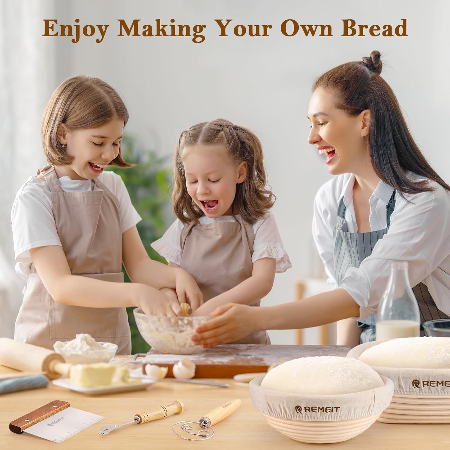 Complete Sourdough Starter Set with Handmade Rattan Baskets & Tools - Gift Ready