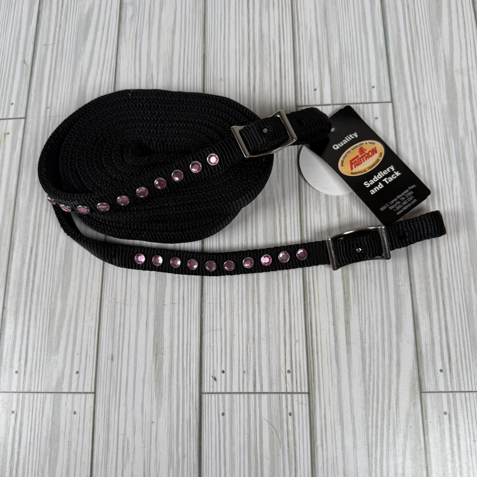 New Fabtron Black Nylon PINK JEWELS Split Reins 5/8” X 7” #6818-23
