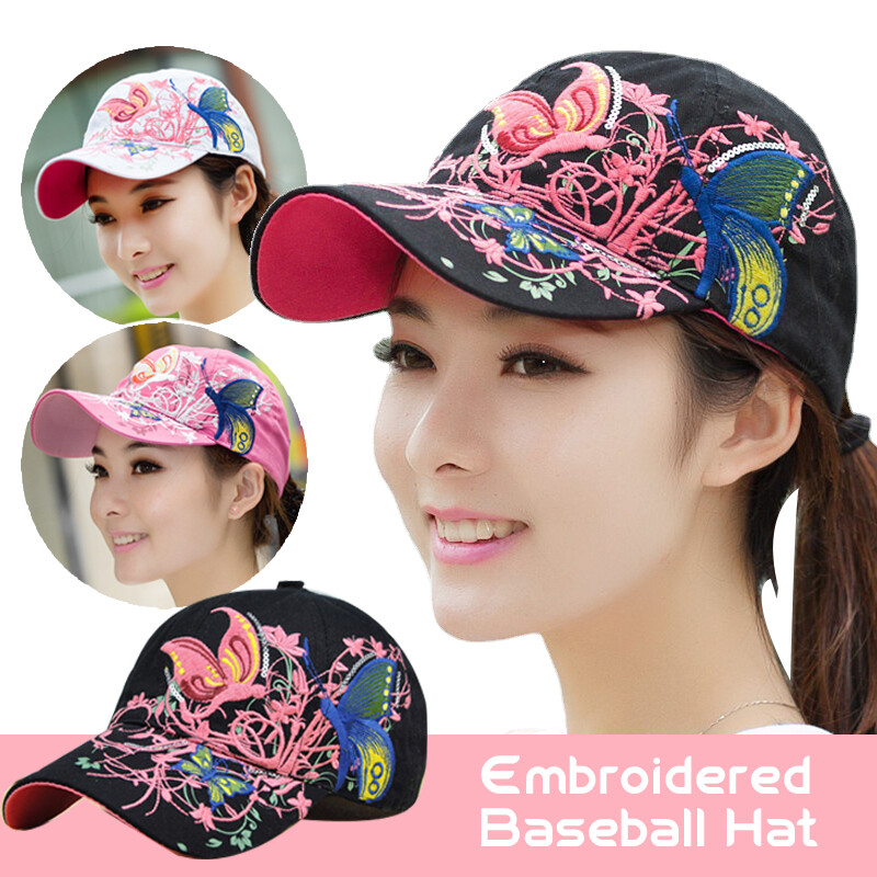 Baseball Cap For Women With Butterflies And Flower Embroidery Adjustable Fashion
