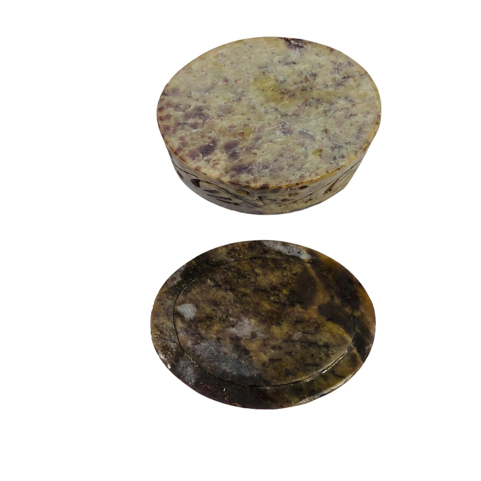 Carved Soapstone Brown Ring Trinket Oval Floral Box Pattern