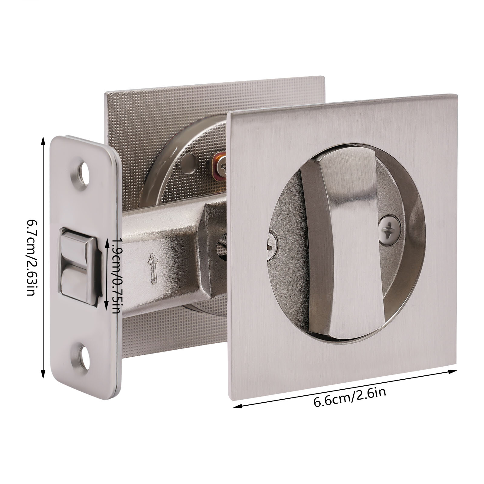 Square Sliding Door Lock Entry Lock Stainless Double Hook Lock Body Silver