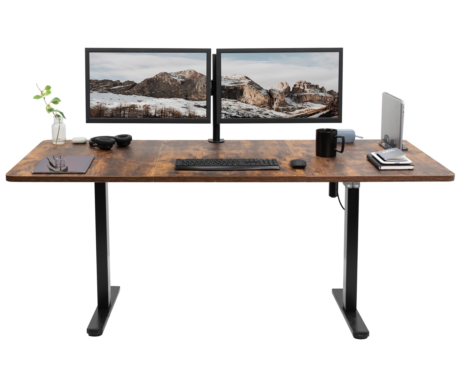 VIVO Electric 71” x 30” Stand Up Desk Workstation, Vintage Brown Top Black Frame