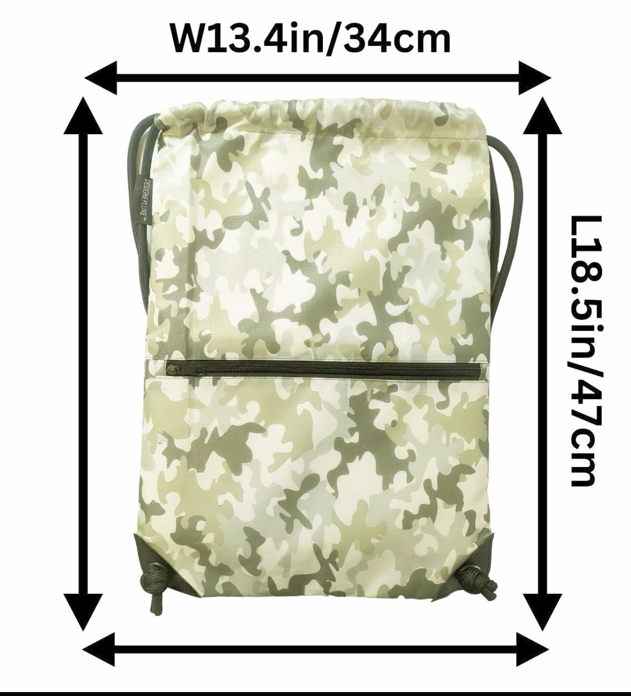 Camo Drawstring Backpack Gym Bag Water Resistant Sackpack w/Zipper Pocket NWOT