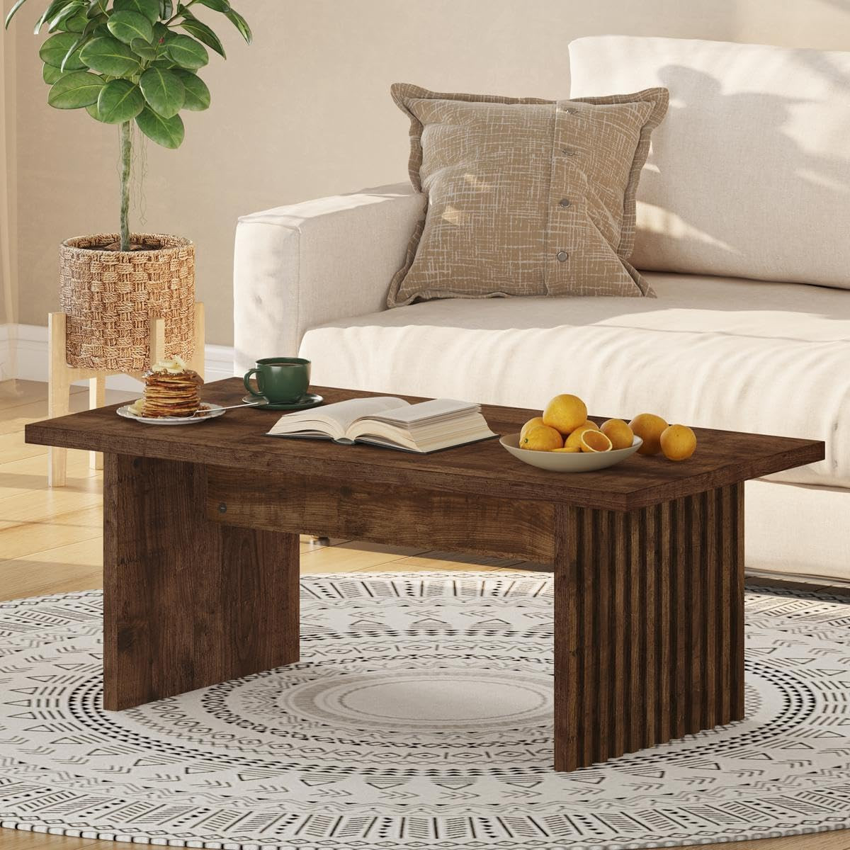 Coffee Table for Living Room, 43Inch Farmhouse Wood Center Table, Rectangle Mid-